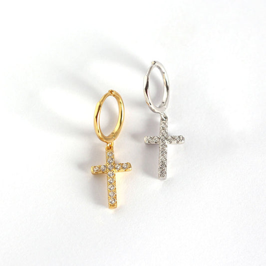 Fashion CZ Cross Holy 925 Sterling Silver Leverback Earrings