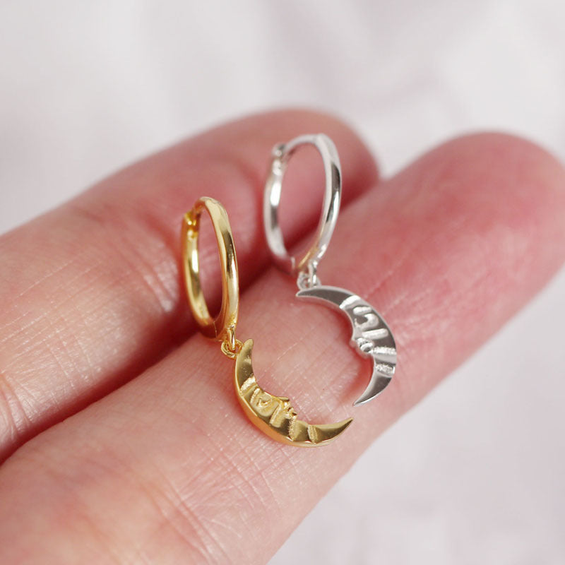 Crescent Moon 925 Sterling Silver Hoop Earrings