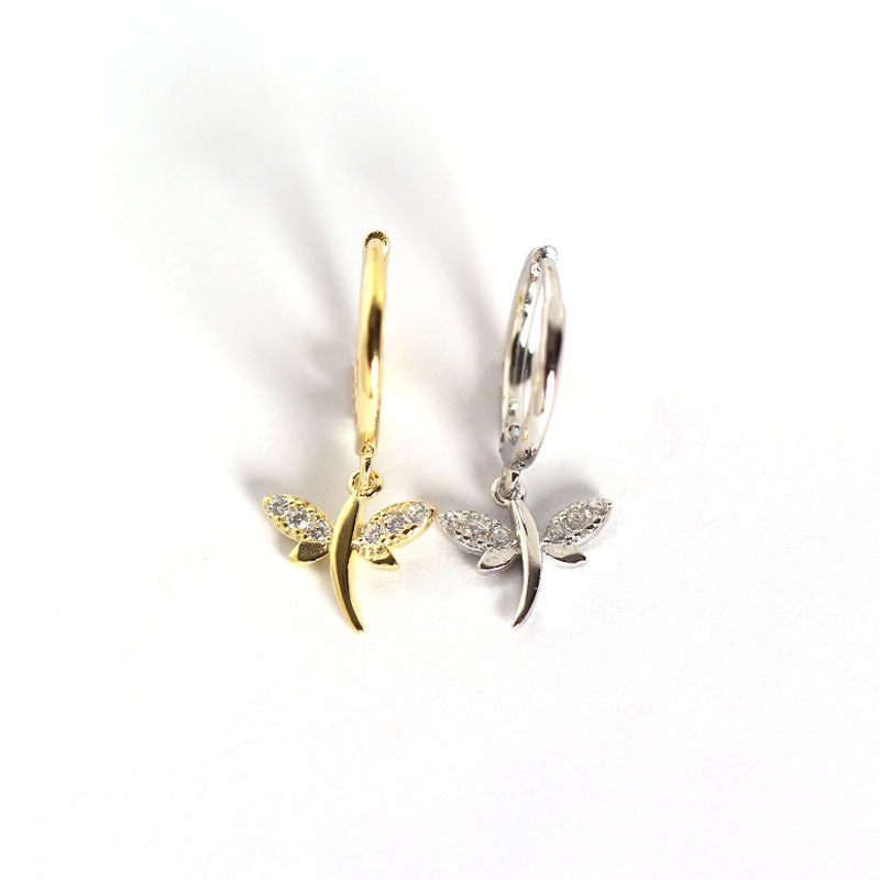 Insect Flying Dragonfly 925 Sterling Silver Hoop Earrings