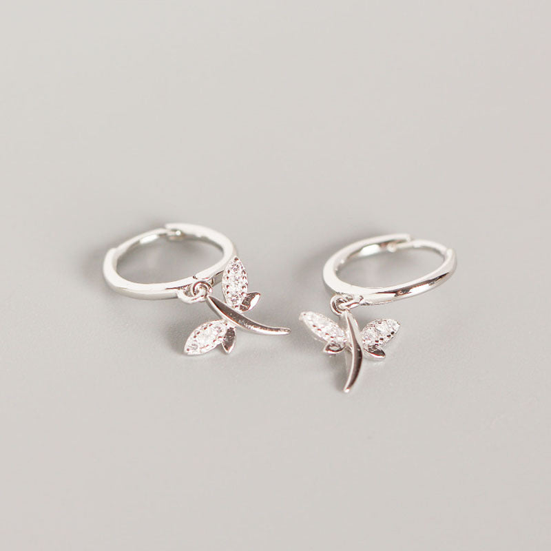 Insect Flying Dragonfly 925 Sterling Silver Hoop Earrings