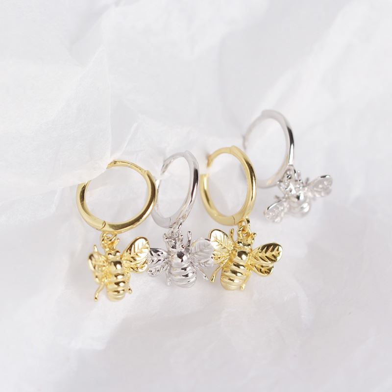 Cute Animal Insect Honey Bee 925 Sterling Silver Hoop Earrings