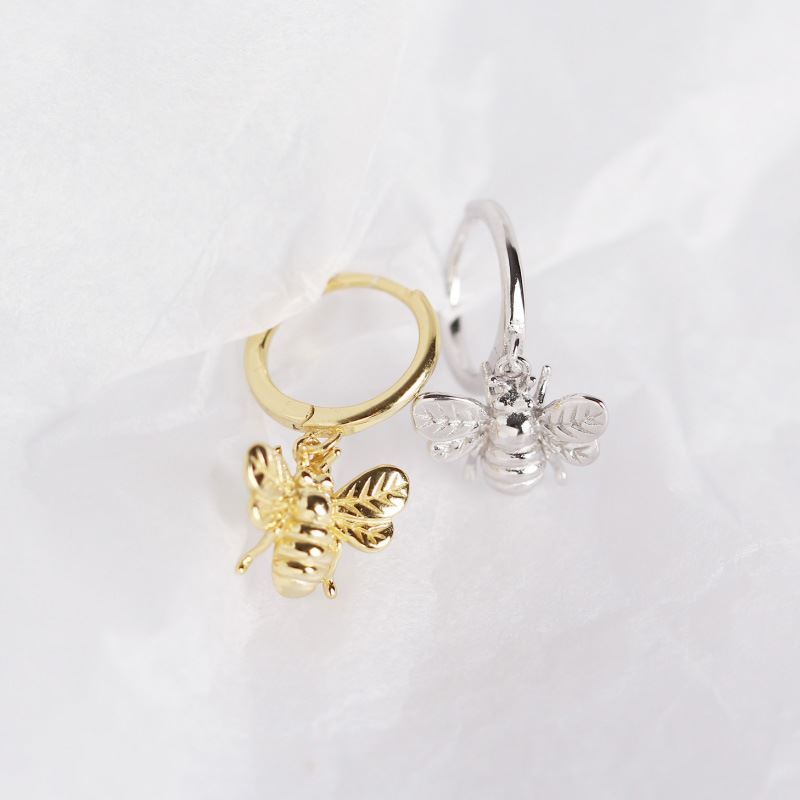 Cute Animal Insect Honey Bee 925 Sterling Silver Hoop Earrings