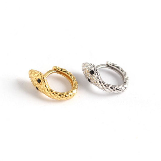 Lady CZ Snake 925 Sterling Silver Huggie Hoop Earrings