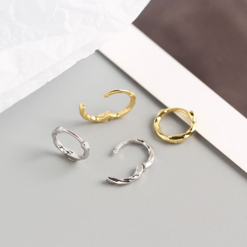 Simple Irregular Twisted Circle 925 Sterling Silver Huggie Hoop Earrings