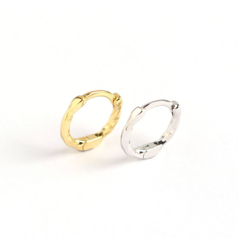 Simple Irregular Twisted Circle 925 Sterling Silver Huggie Hoop Earrings