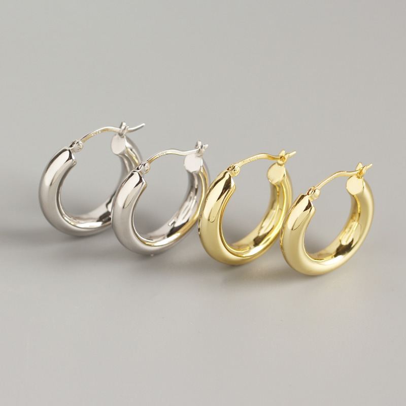 Simple Round Circle 925 Sterling Silver Huggie Hoop Earrings