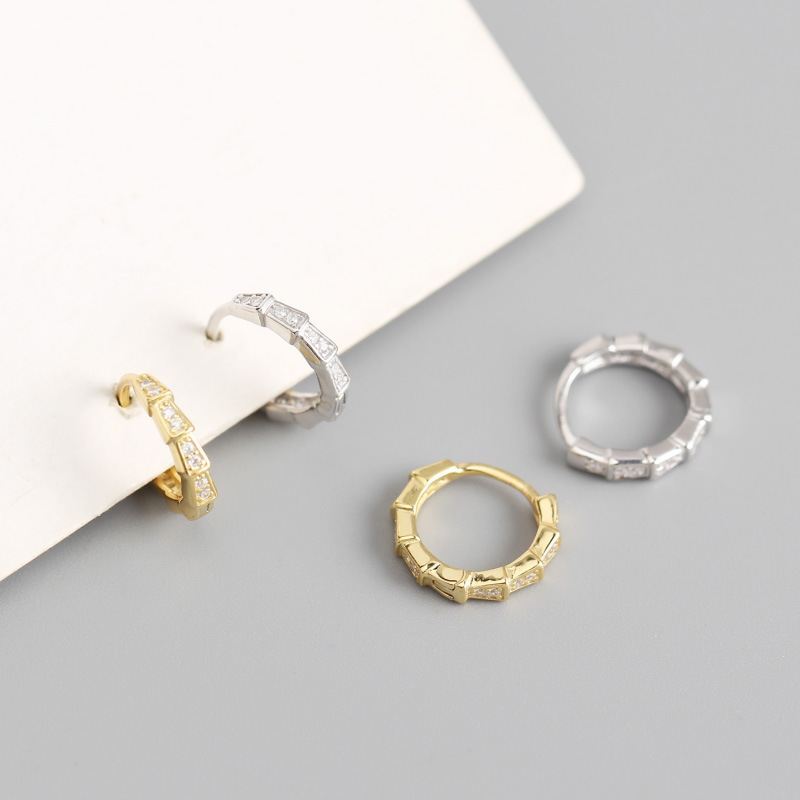 Simple Geometry Square CZ 925 Sterling Silver Huggie Hoop Earrings