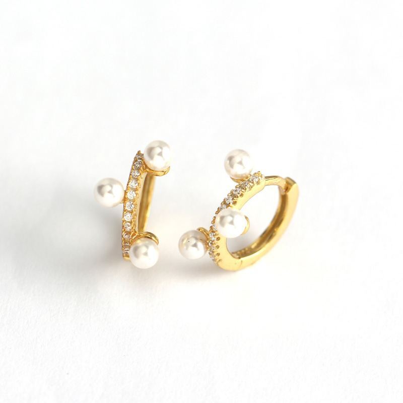 Girl Mini Shell Pearls CZ 925 Sterling Silver Hoop Earrings