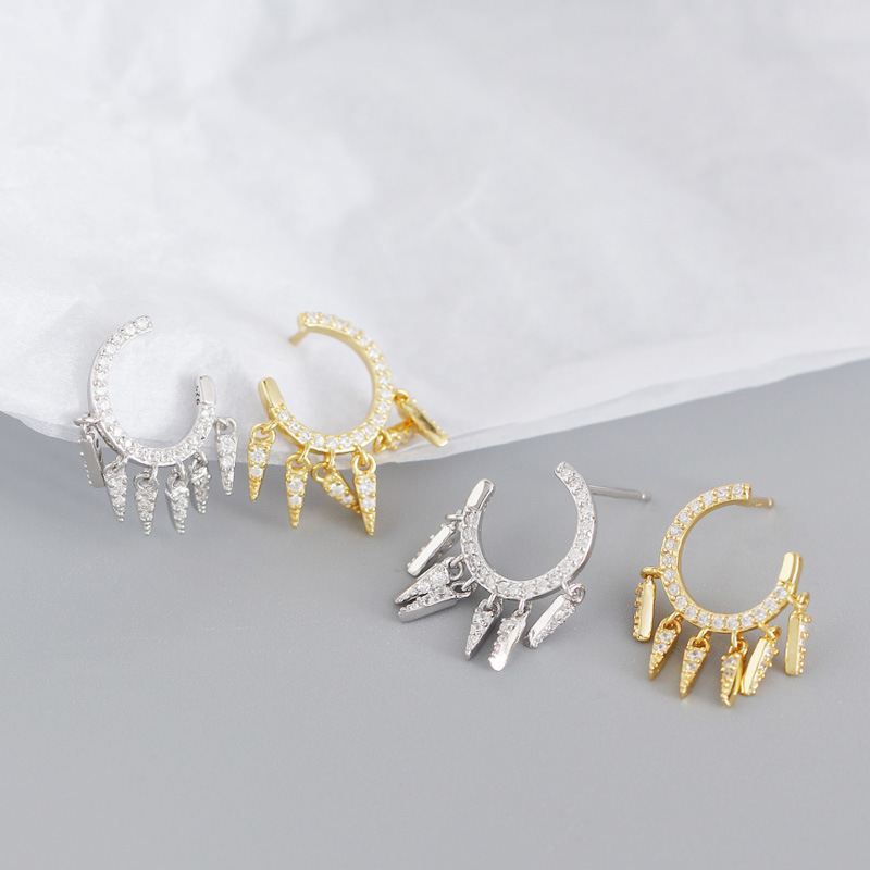 Fashion CZ Tassels 925 Sterling Silver Hoop Earrings