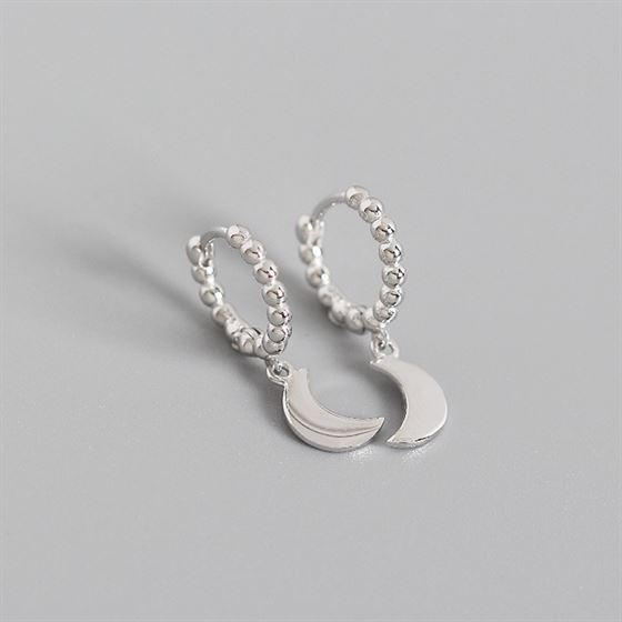 Simple Geometric Round Glossy Moon  925 Sterling Silver Hoop Earrings