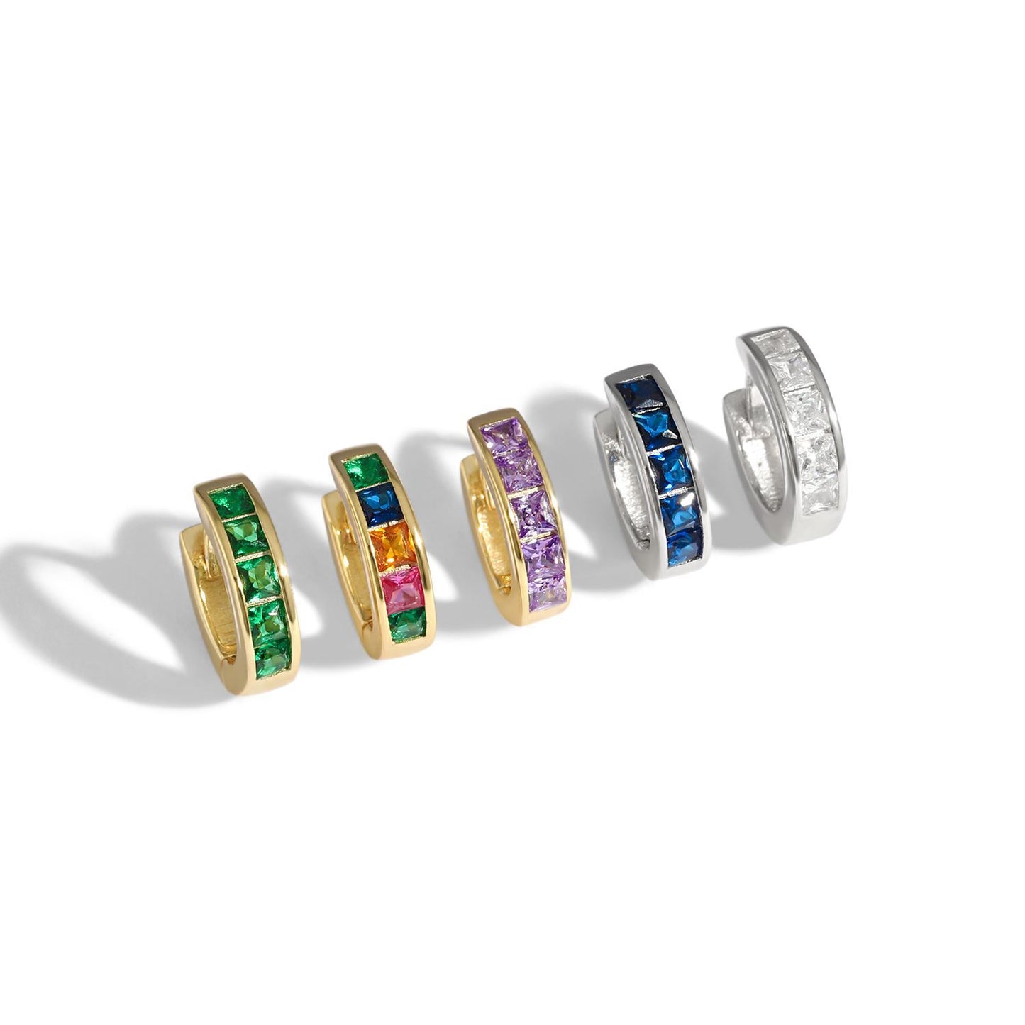 Party Geometry Colorful CZ 925 Sterling Silver Hoop Earrings