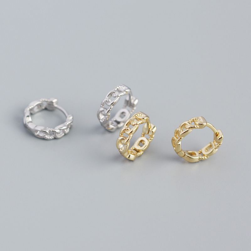 Simple Hollow Chain 925 Sterling Silver Huggie Hoop Earrings