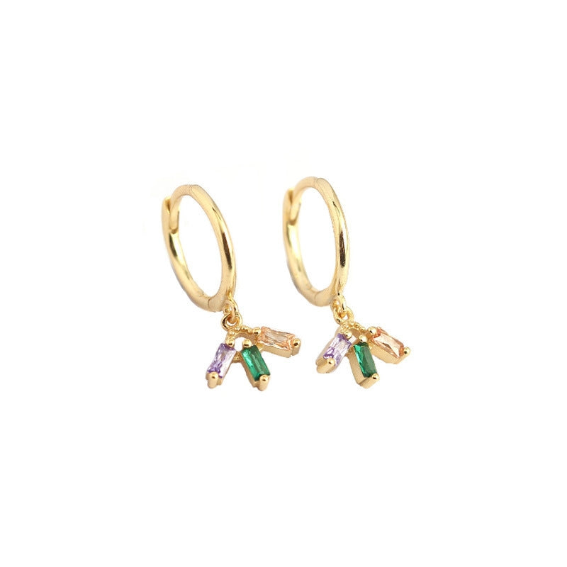 Fashion Colorful CZ Flower 925 Sterling Silver Hoop Earrings