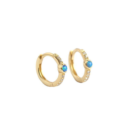 New Blue Created Opal CZ 925 Sterling Silver Huggie Hoop Earrings