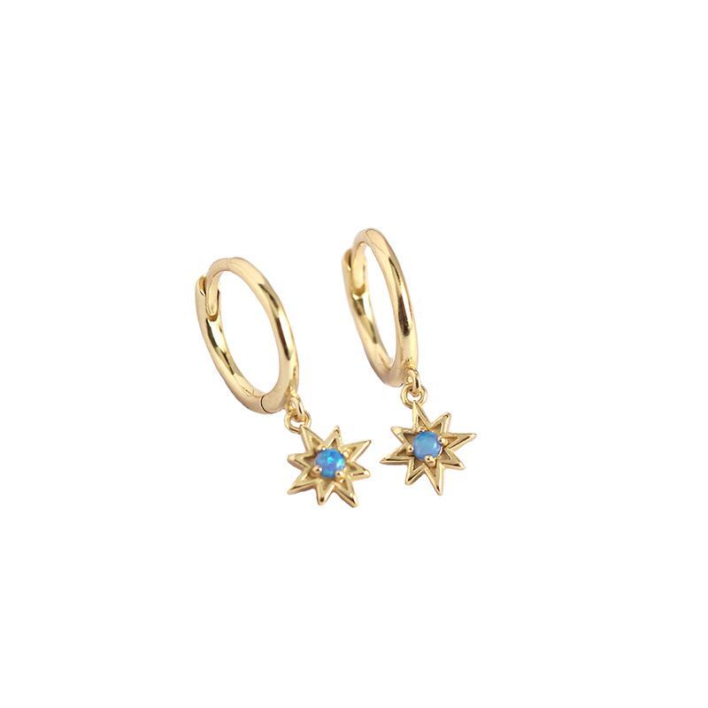 Daily Created Opal Star Anise Sun 925 Sterling Silver Hoop Earrings