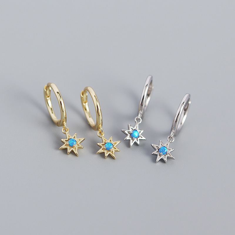 Daily Created Opal Star Anise Sun 925 Sterling Silver Hoop Earrings