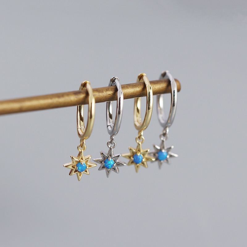 Daily Created Opal Star Anise Sun 925 Sterling Silver Hoop Earrings