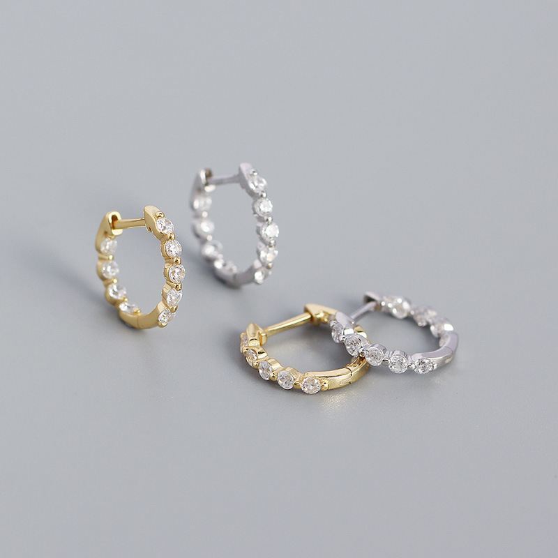 New CZ Circle 925 Sterling Silver Huggie Hoop Earrings