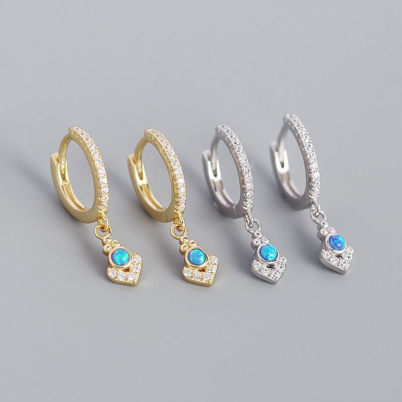 Elegant Geometry Bohemia Created Opal 925 Sterling Silver Hoop Earrings