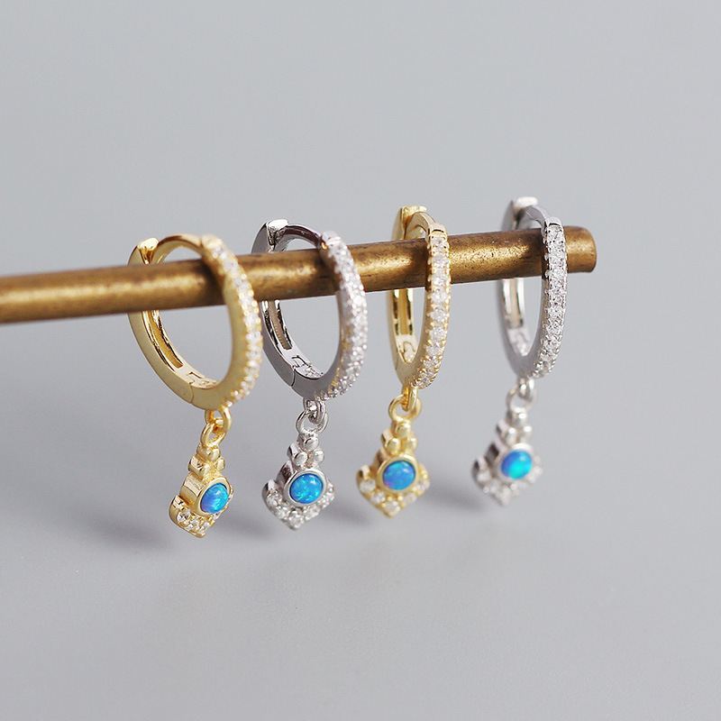 Elegant Geometry Bohemia Created Opal 925 Sterling Silver Hoop Earrings