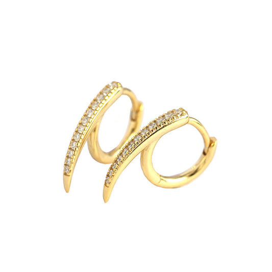 Modern CZ Lines Rivet 925 Sterling Silver Hoop Earrings