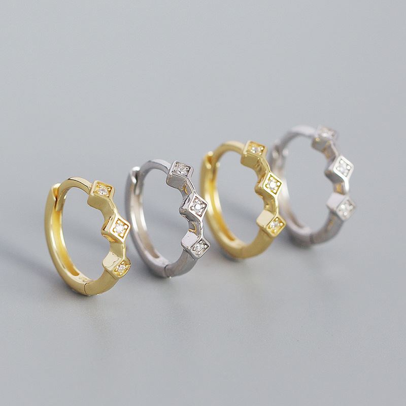 Geometry Mini CZ Square 925 Sterling Silver Huggie Hoop Earrings