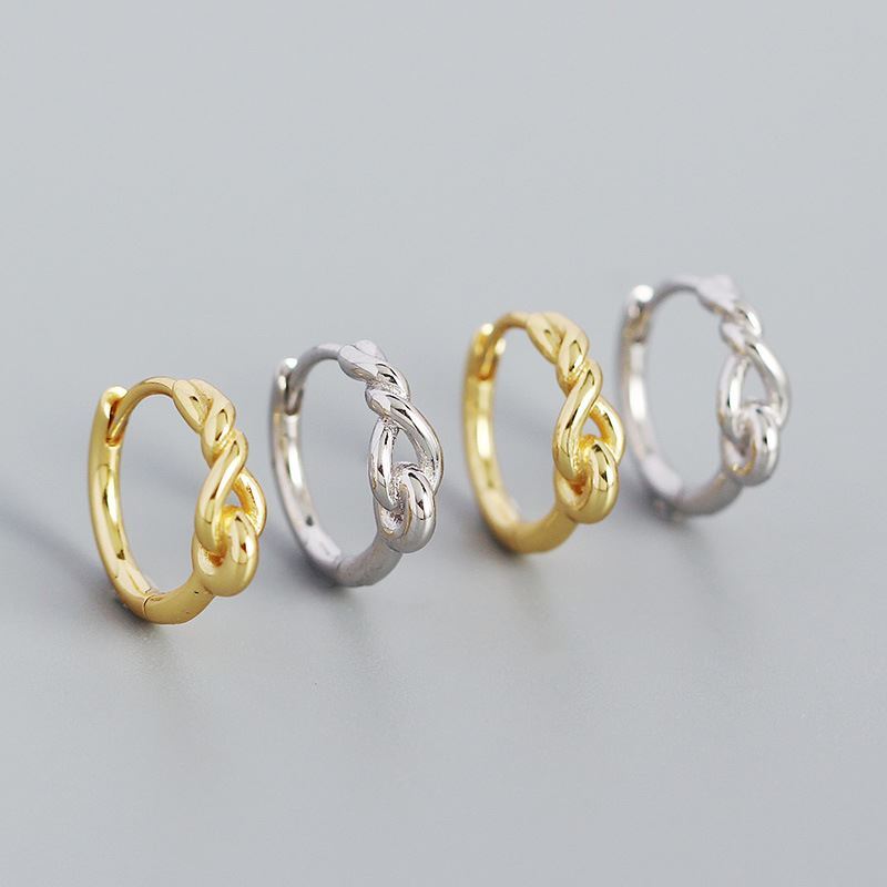 Simple Lines Twisted 925 Sterling Silver Huggie Hoop Earrings