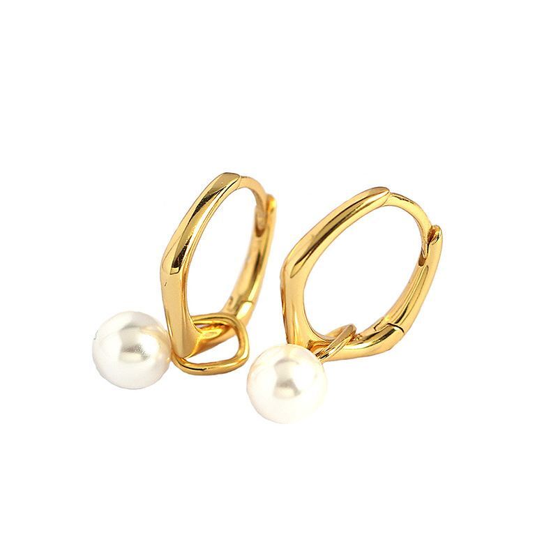 Simple Geometry Shell Pearl 925 Sterling Silver Hoop Earrings