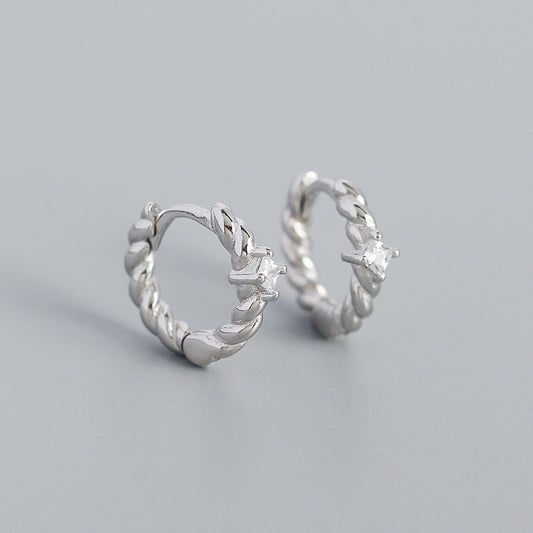 New CZ Twisted 925 Sterling Silver Hoop Earrings