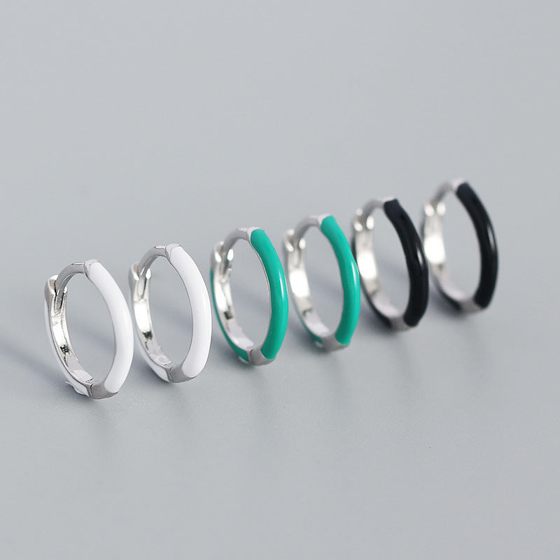 Minimalist Epoxy Circle 925 Sterling Silver Huggie Hoop Earrings