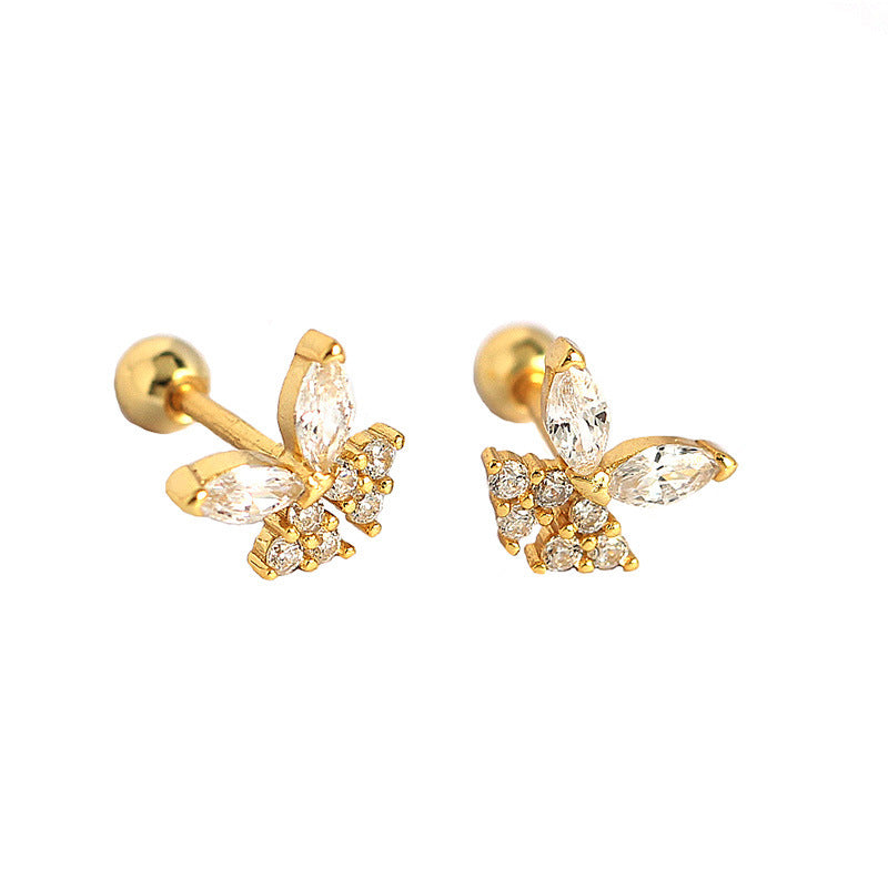 Girl Mini Shining CZ Butterfly 925 Sterling Silver Stud Earrings