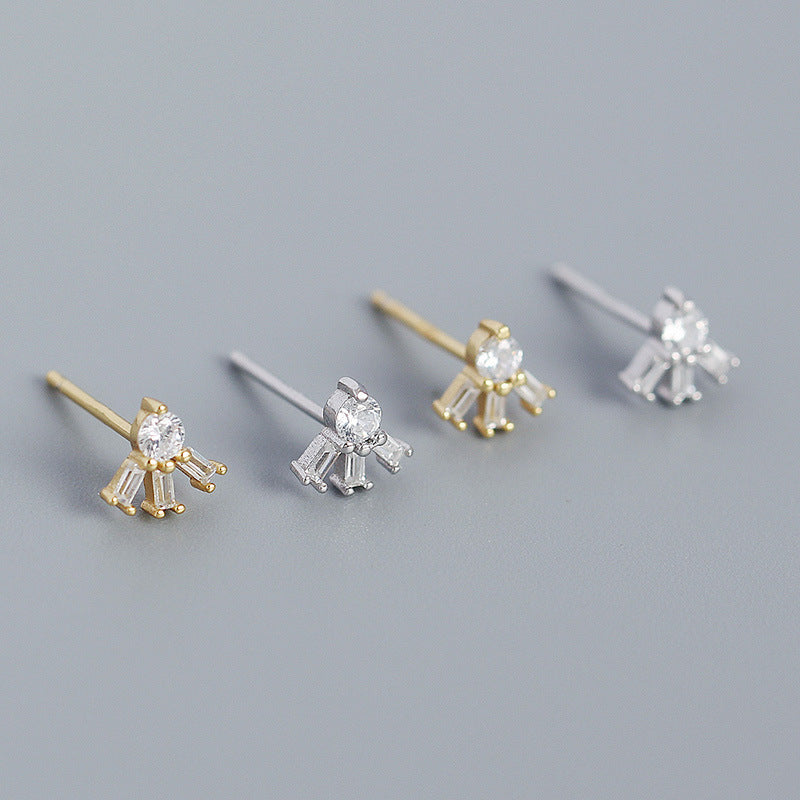 Simple CZ Sunshine 925 Sterling Silver Stud Earrings