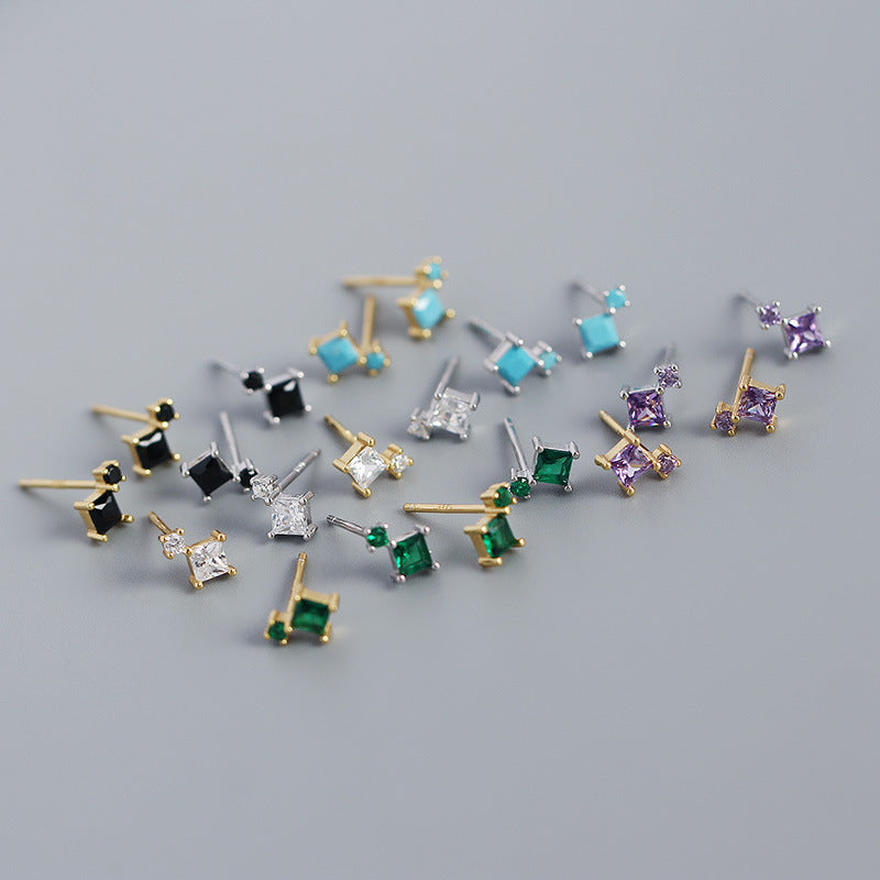 Simple Geometry Mini Square 925 Sterling Silver Stud Earrings