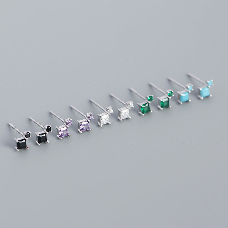 Simple Geometry Mini Square 925 Sterling Silver Stud Earrings