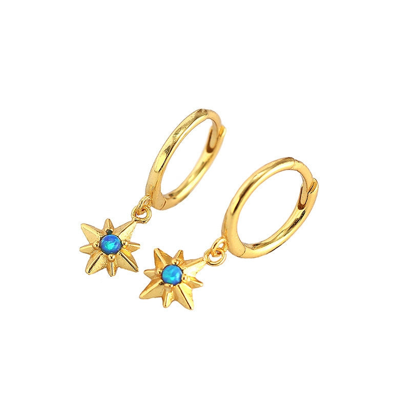 Graduation Created Opal Octagonal Star 925 Sterling Silver Hoop Earrings