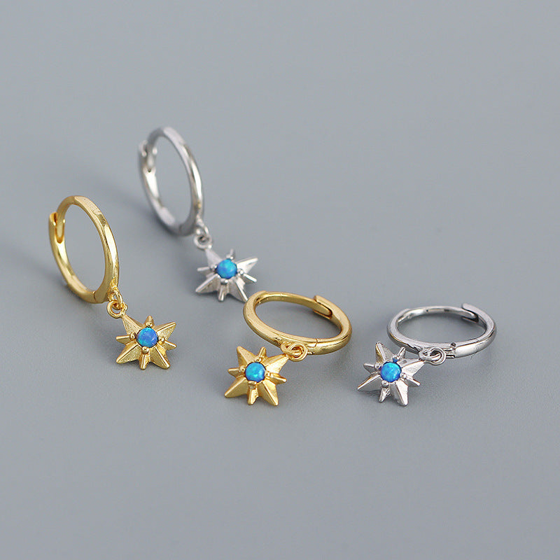 Graduation Created Opal Octagonal Star 925 Sterling Silver Hoop Earrings