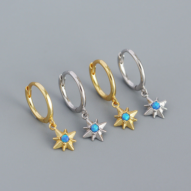 Graduation Created Opal Octagonal Star 925 Sterling Silver Hoop Earrings