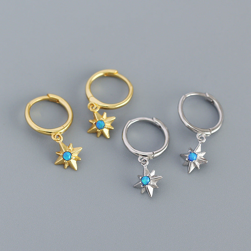 Graduation Created Opal Octagonal Star 925 Sterling Silver Hoop Earrings