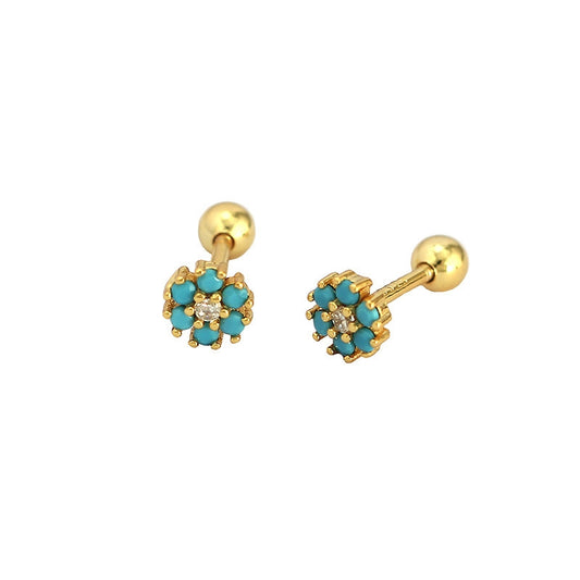 Mini Colorful CZ Flowers 925 Sterling Silver Stud Earrings