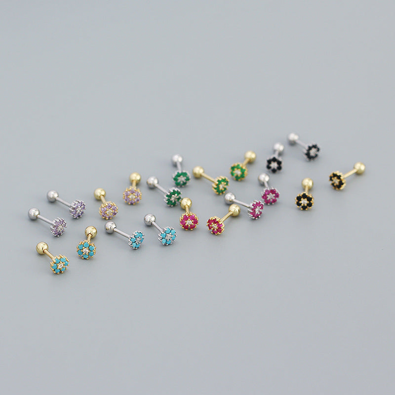 Mini Colorful CZ Flowers 925 Sterling Silver Stud Earrings