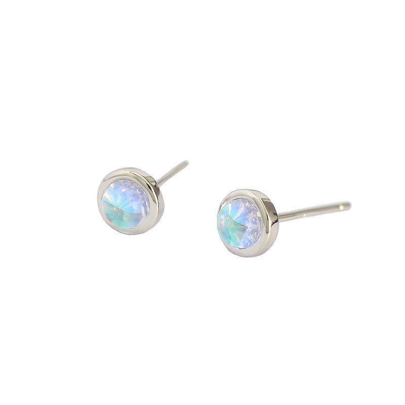 Simple Geometry Round Created Agate Moonstone Turquoise  925 Sterling Silver Stud Earrings