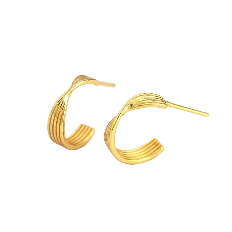 Simple Twisted Letter C Shape 925 Sterling Silver Stud Earrings