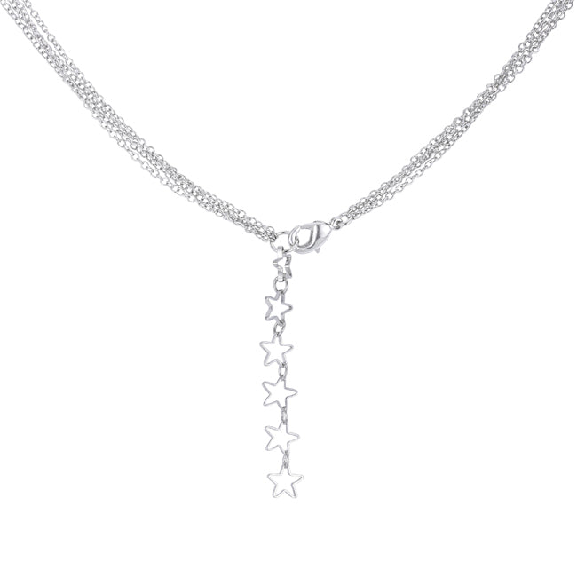 Multi-Chain Rhodium Star Necklace with CZ