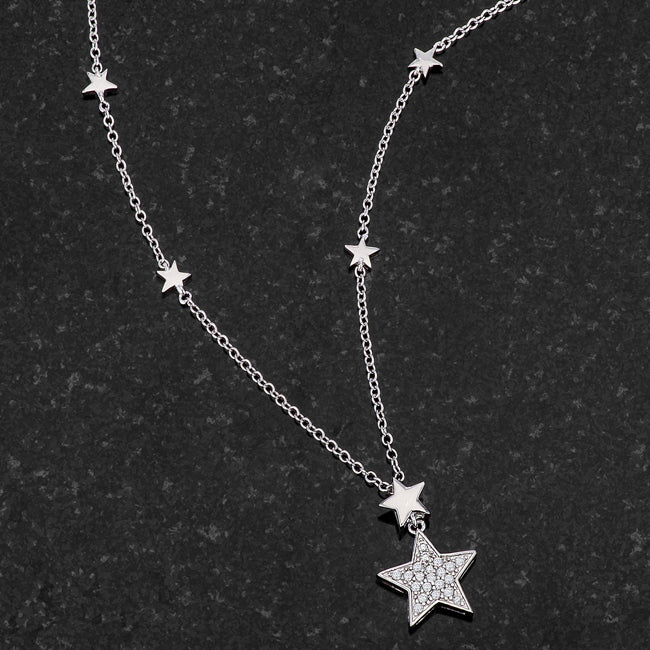 .32Ct Rhodium Star Necklace with Shimmering CZ