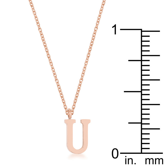 Elaina Rose Gold Stainless Steel U Initial Necklace