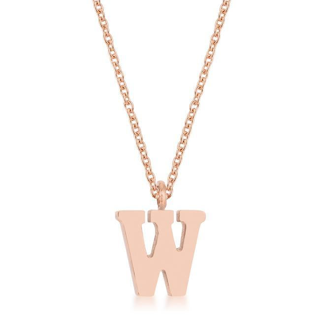 Elaina Rose Gold Stainless Steel W Initial Necklace