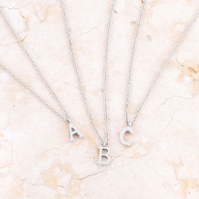 Elaina Rhodium Stainless Steel U Initial Necklace