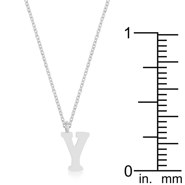 Elaina Rhodium Stainless Steel Y Initial Necklace