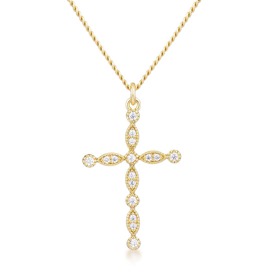 Delicate Vintage Gold Plated Clear CZ Cross Pendant