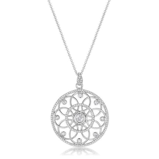 1.4 Ct Rhodium Pendant Necklace with Interlocking Circles and CZ